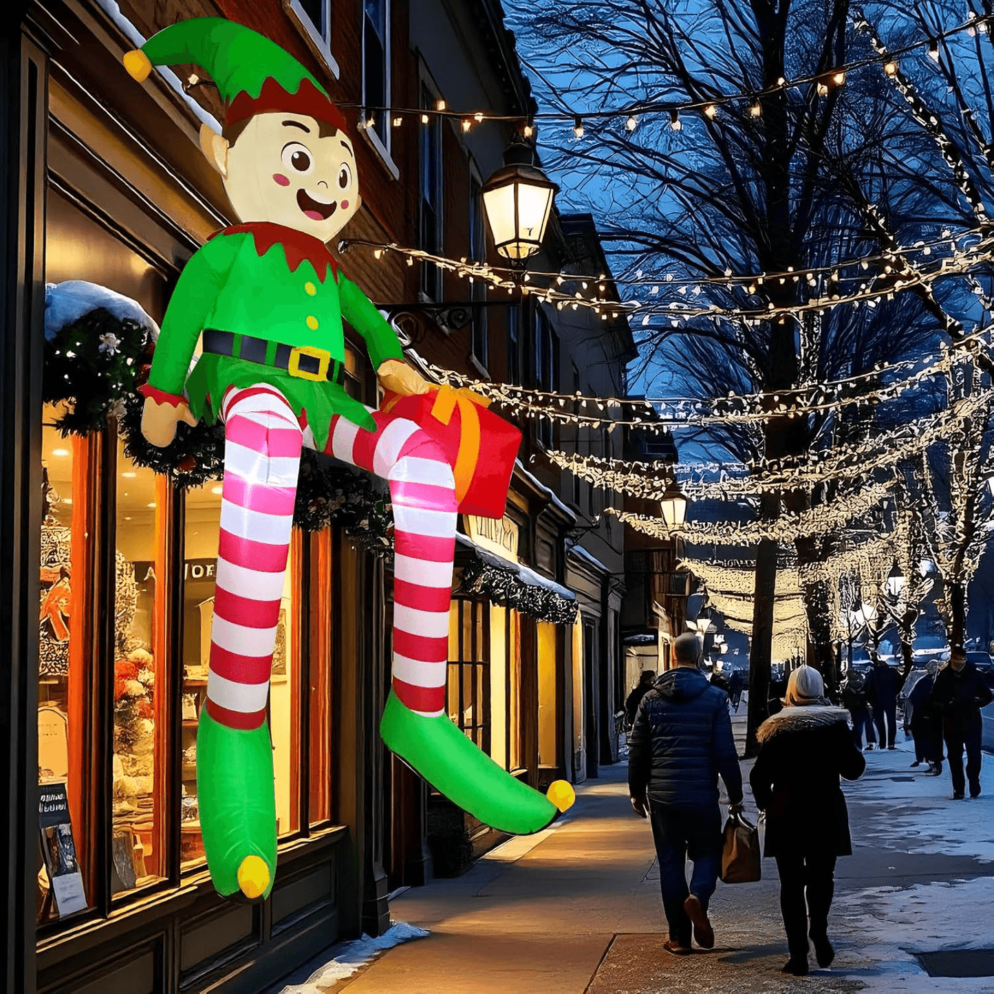 Christmas Inflatable Sitting Elf Holding Gift Bag Holiday DIY Decoration LED Light Xmas Outdoor Toy 1