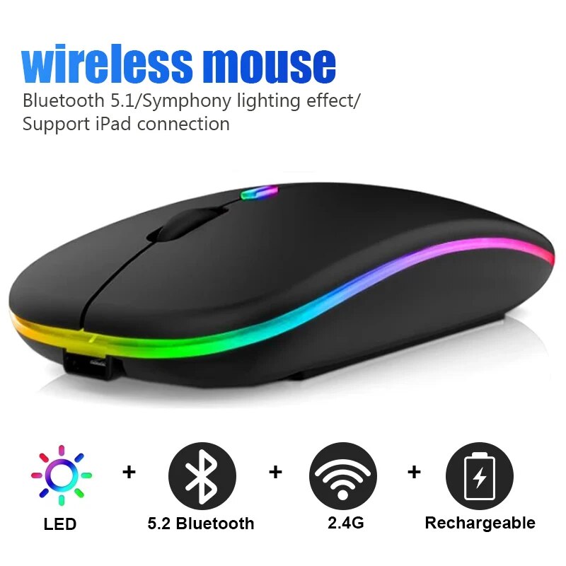 Ergonomic Gaming Wireless Mouse RGB Rechargeable Bluetooth LED Backlit