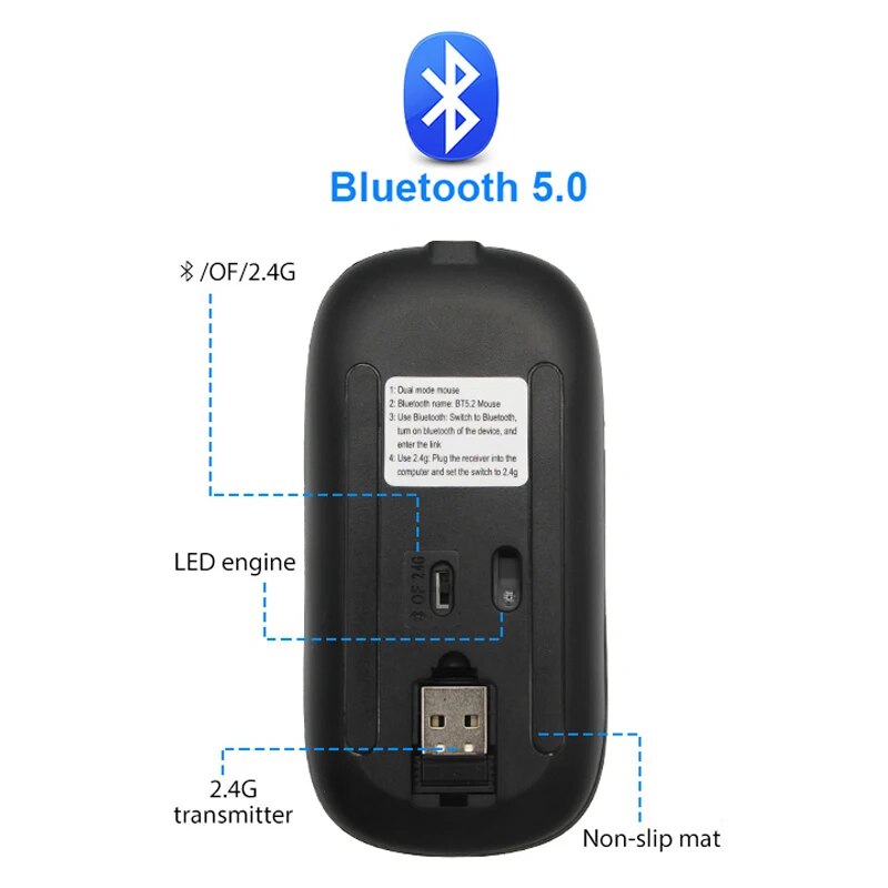 Ergonomic Gaming Wireless Mouse RGB Rechargeable Bluetooth LED Backlit