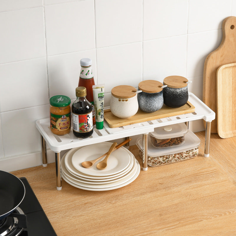 Retractable Storage Rack Kitchen Shelf Organizer for Cabinets, Multifunctional Dish and Seasoning Bottle Finishing Shelf