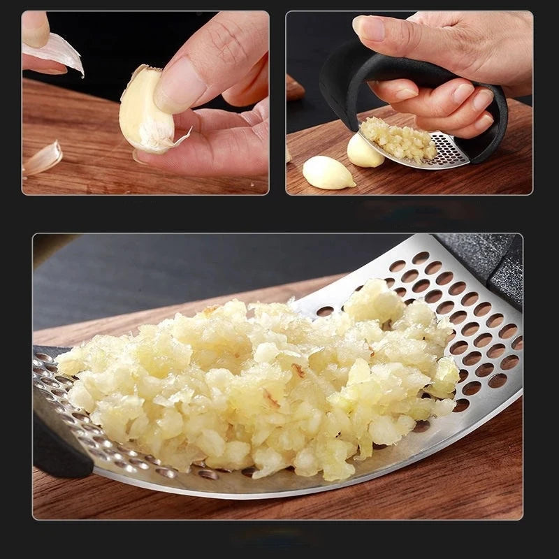 Stainless Steel Garlic Press, Manual Kitchen Tool, Vegetable Press Gadget for Household Use