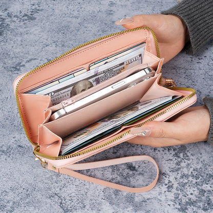Women's Korean Version Long Wallet with Mobile Phone Bag, Simple Zipper Wallet, Tassel Handbag