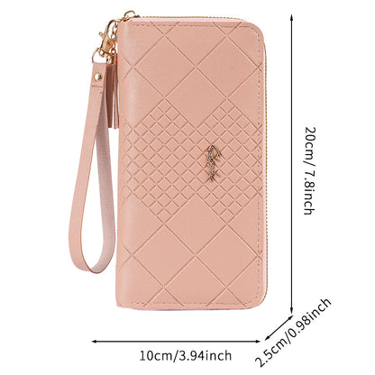 Women's Korean Version Long Wallet with Mobile Phone Bag, Simple Zipper Wallet, Tassel Handbag