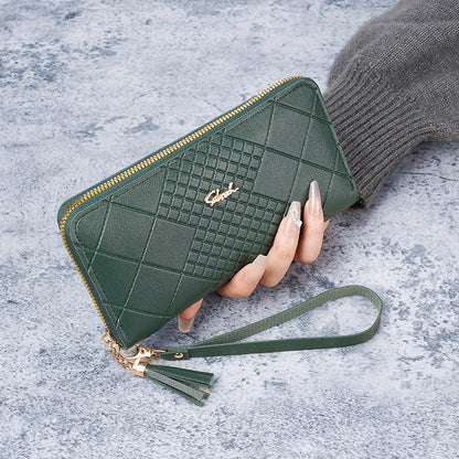 Women's Korean Version Long Wallet with Mobile Phone Bag, Simple Zipper Wallet, Tassel Handbag