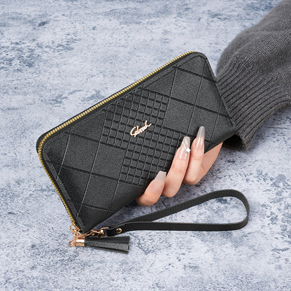 Women's Korean Version Long Wallet with Mobile Phone Bag, Simple Zipper Wallet, Tassel Handbag