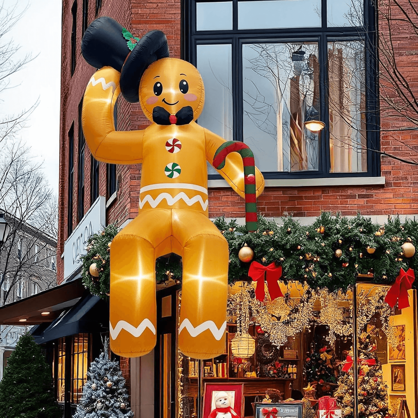 Christmas Inflatable Outdoor Decoration Sitting Gingerbread Man Inflatable Christmas Blow Up Yard Decorations
