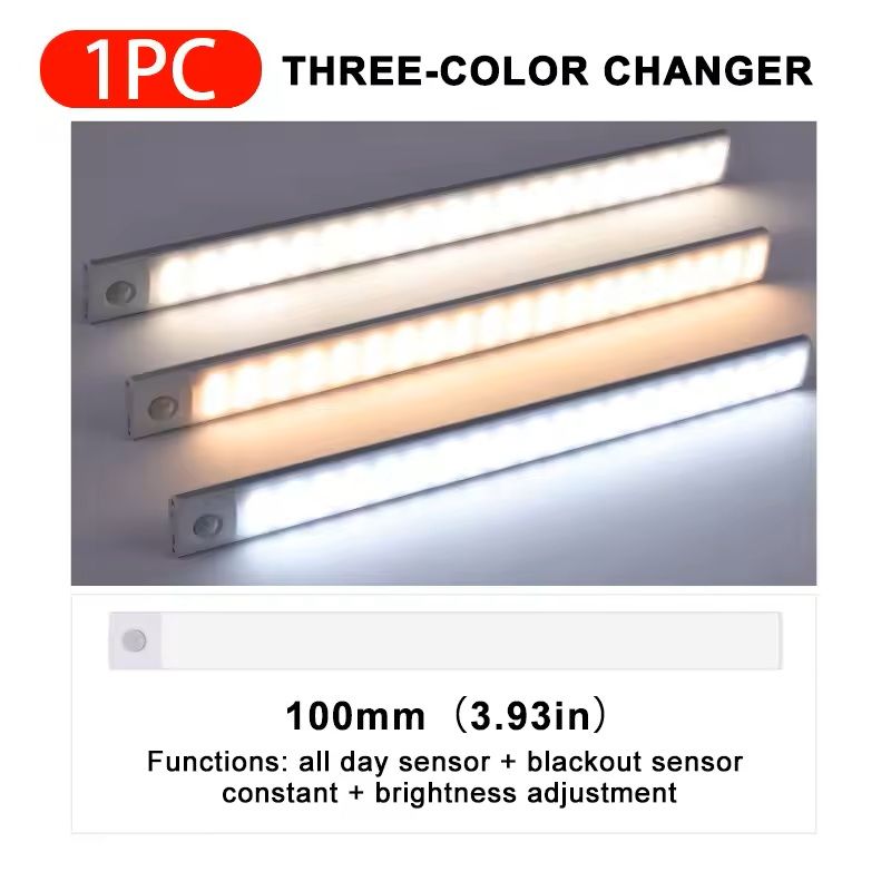USB-Rechargeable 3-Color Sensor Car Light Bar Automatic Induction LED Lamp for Trunk, Floor & Interior