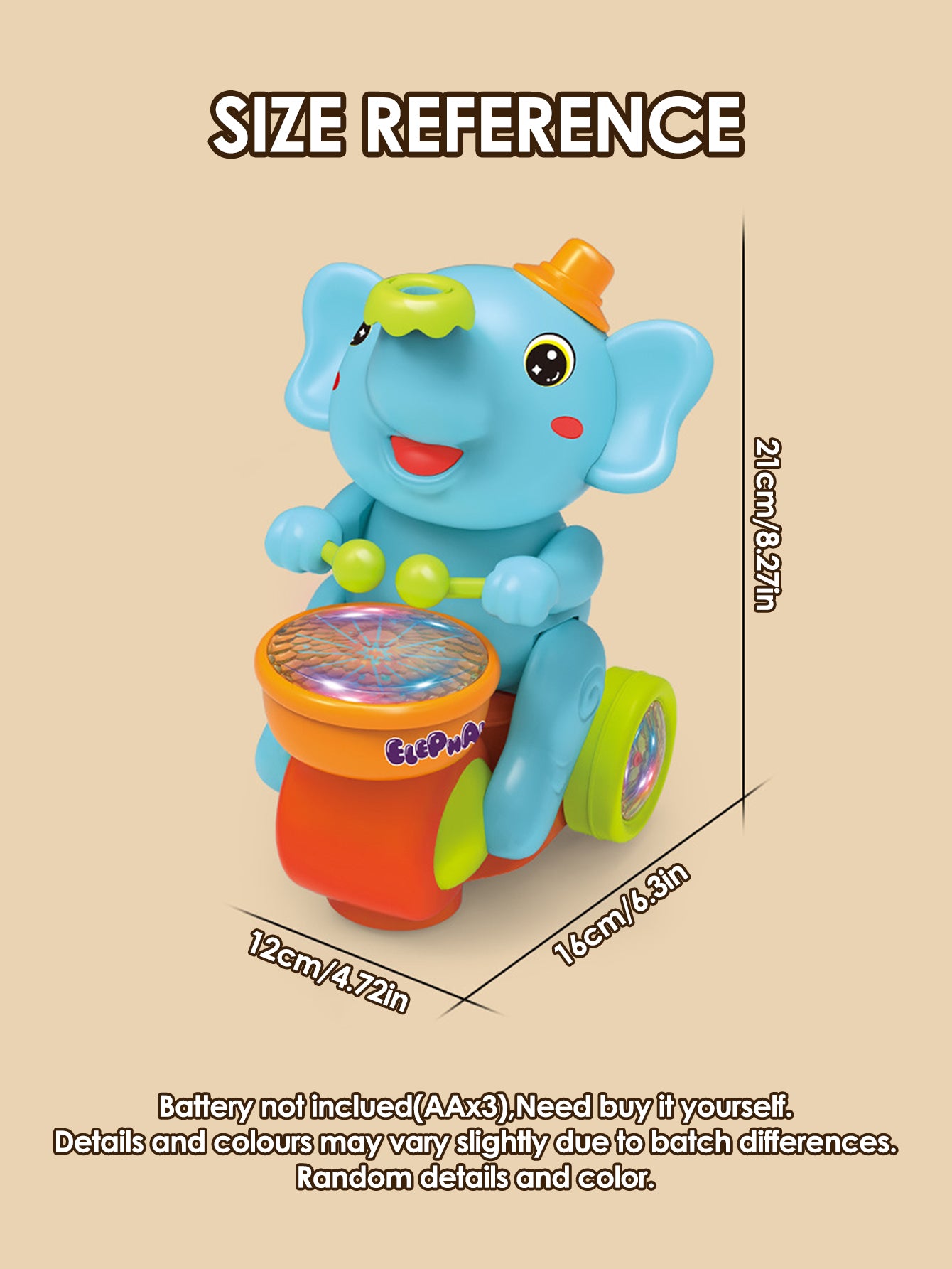 Crawling Sensory Activity Electric Walking Drummer Elephant Toy with Light Music - Montessori Learning Gift for Kids