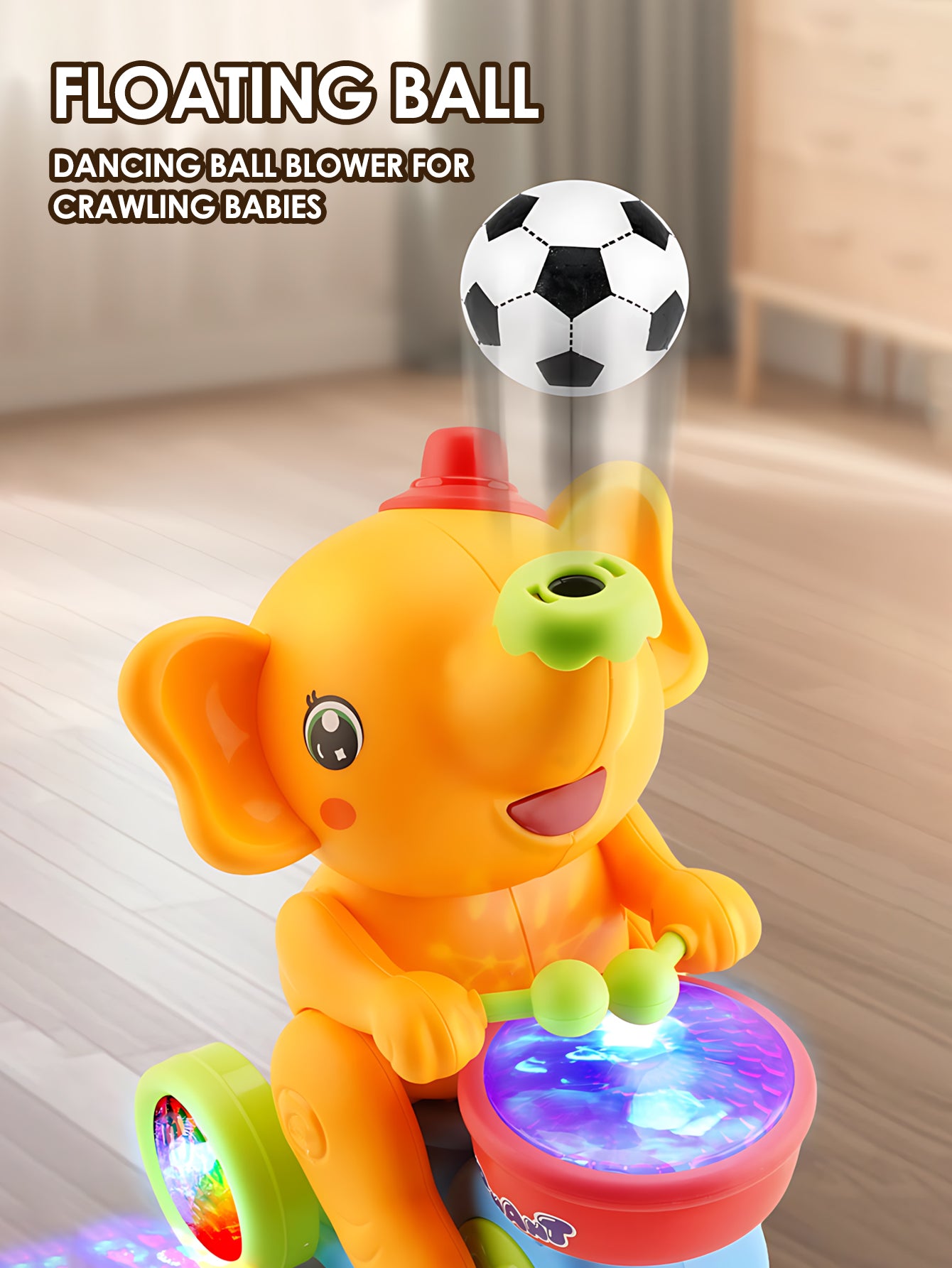 Crawling Sensory Activity Electric Walking Drummer Elephant Toy with Light Music - Montessori Learning Gift for Kids