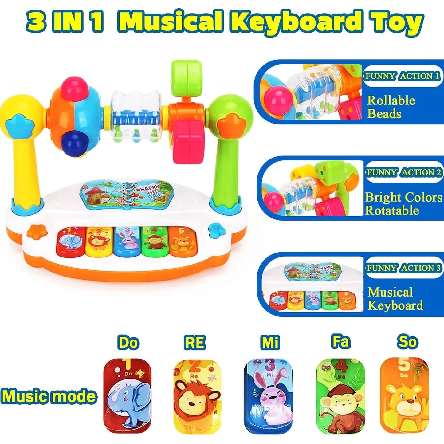 Musical Piano Toy For Toddlers Rotating Keyboard With Lights And Sound Early Learning Educational T 2