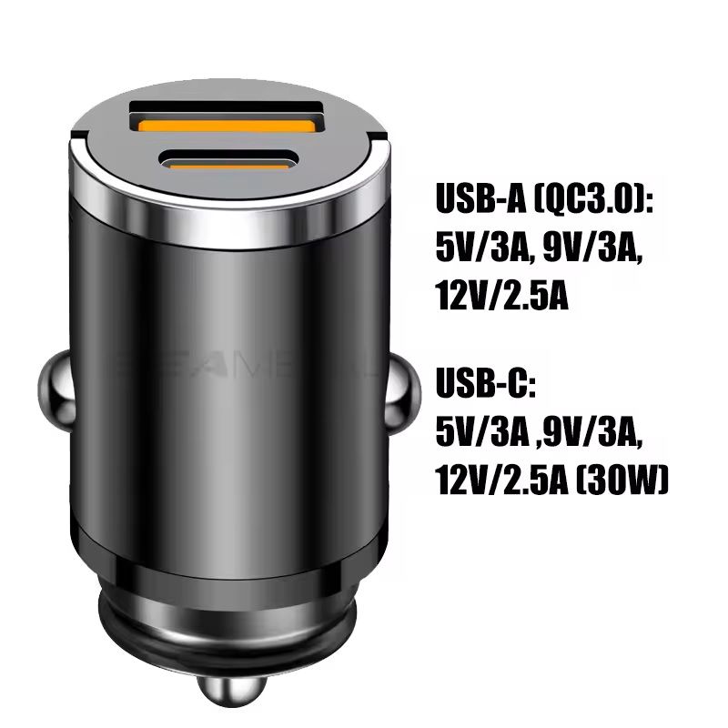 100 W Hidden Car USB Charger Dual USB Port Cigarette Lighter Adapter With 30 W PD Fast Charging iPh 2