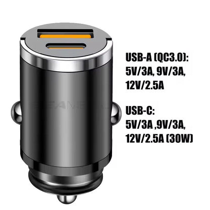 100 W Hidden Car USB Charger Dual USB Port Cigarette Lighter Adapter With 30 W PD Fast Charging iPh 2