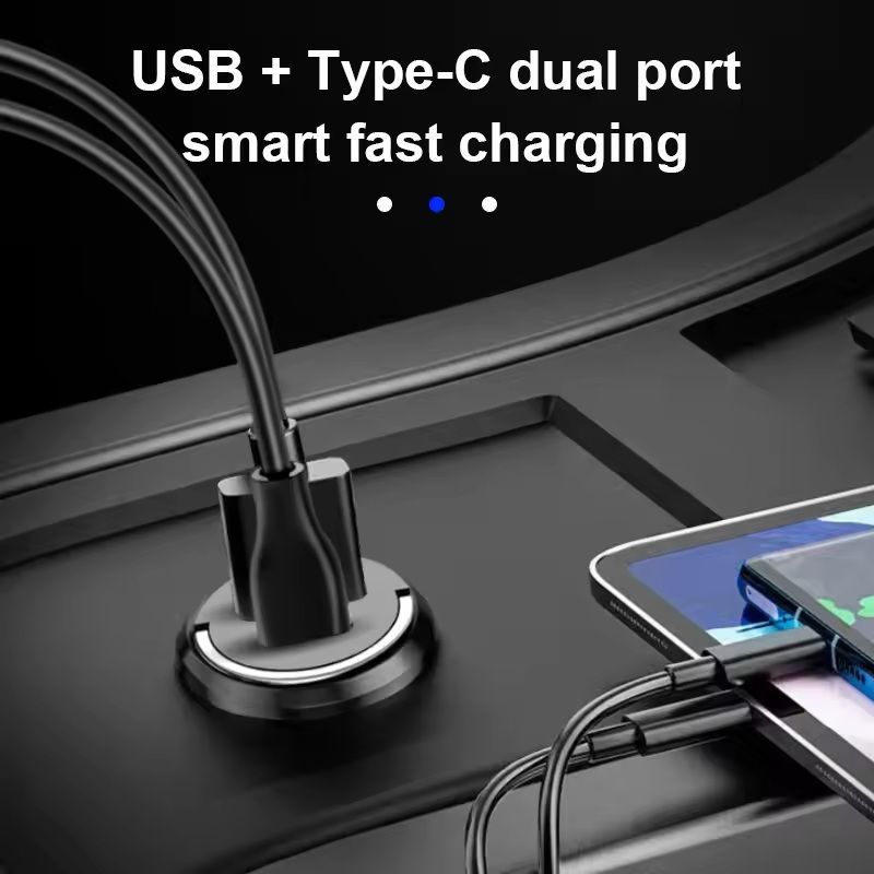 100 W Hidden Car USB Charger Dual USB Port Cigarette Lighter Adapter with 30 W PD Fast Charging (iPhone, iPad, Android)