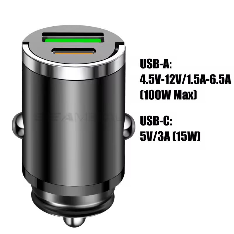 100 W Hidden Car USB Charger Dual USB Port Cigarette Lighter Adapter With 30 W PD Fast Charging iPh 3