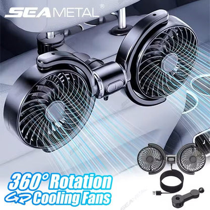 Silent DualHead Headrest Car USB Fan 3Speed Adjustable Cooling Fan With Free Rotation For Backseat  3