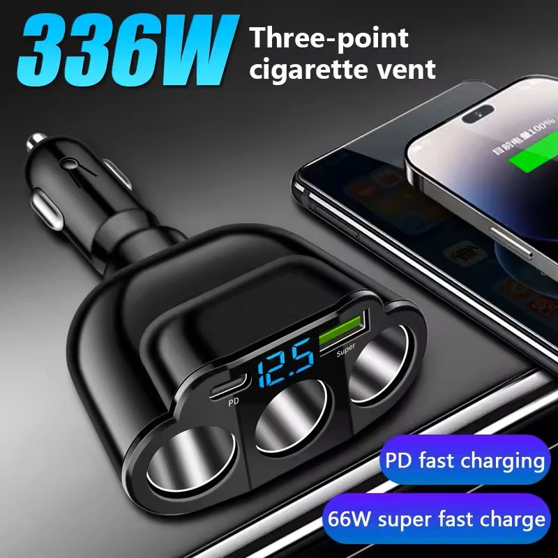 5in1 336 W HighPower Car Charger 66 W USB SuperCharging Cigarette Lighter Splitter Adapter For Cars 1