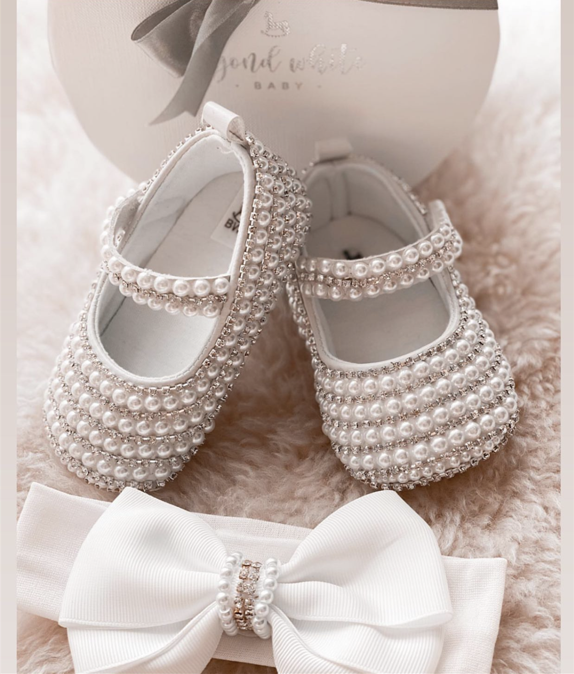 Dollbling Rhinestone Baby Shoes, Handmade White Pearls Bling, Christening Wedding Baptism Shoes