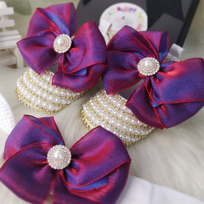 Dollbling Rhinestone Baby Shoes, Handmade White Pearls Bling, Christening Wedding Baptism Shoes