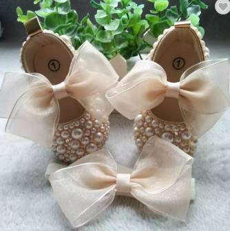 Dollbling Rhinestone Baby Shoes, Handmade White Pearls Bling, Christening Wedding Baptism Shoes