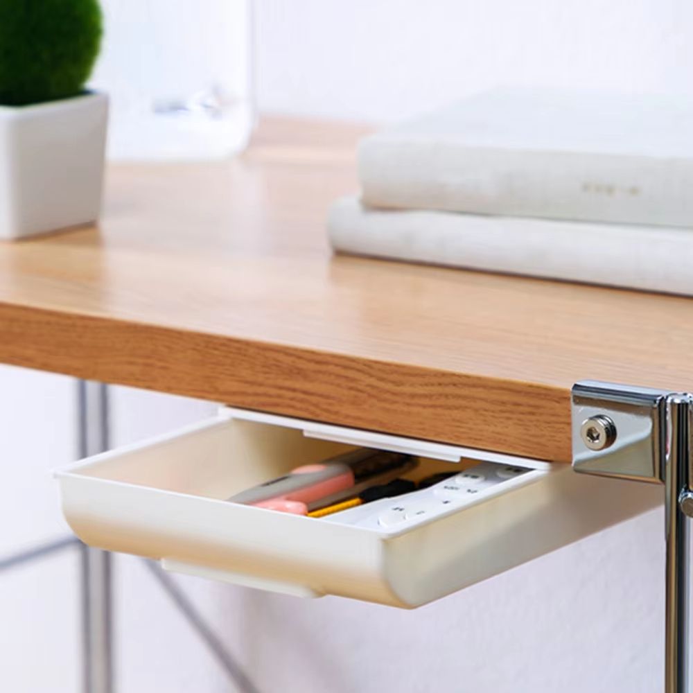 Self Stick Pencil Tray Desk Storage Rack, Under Desk Organizer Box, Self-Adhesive Drawer Stand for Home Office