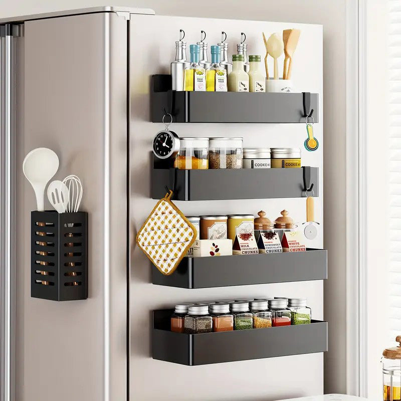 Magnetic Storage Rack PunchFree Refrigerator Basket Kitchen Seasoning Jar Holder Bathroom Shelf Org 2