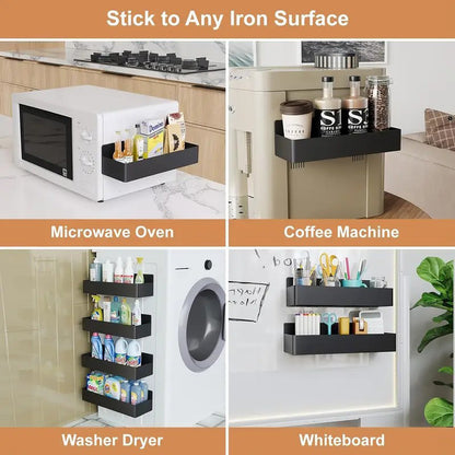 Magnetic Storage Rack PunchFree Refrigerator Basket Kitchen Seasoning Jar Holder Bathroom Shelf Org 3