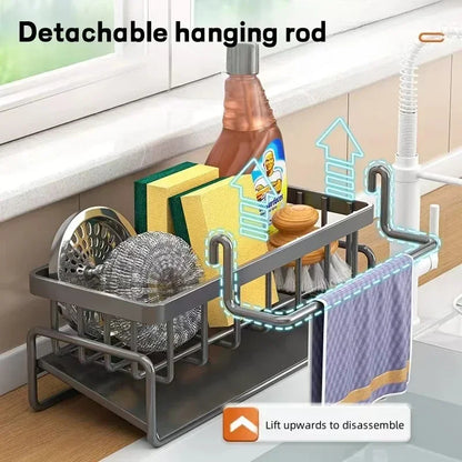 Kitchen Sponge Rack, Drain Water Place Dish Soap Organizer, Large Capacity Multi-Functional Countertop Storage