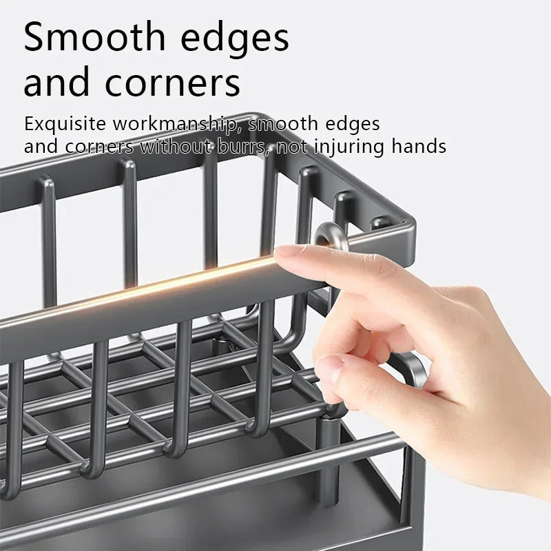 Kitchen Sponge Rack, Drain Water Place Dish Soap Organizer, Large Capacity Multi-Functional Countertop Storage