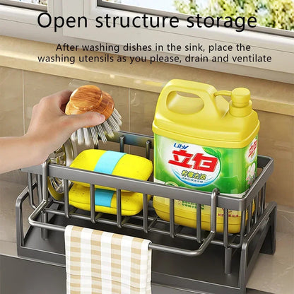 Kitchen Sponge Rack, Drain Water Place Dish Soap Organizer, Large Capacity Multi-Functional Countertop Storage