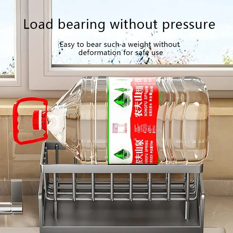 Kitchen Sponge Rack, Drain Water Place Dish Soap Organizer, Large Capacity Multi-Functional Countertop Storage