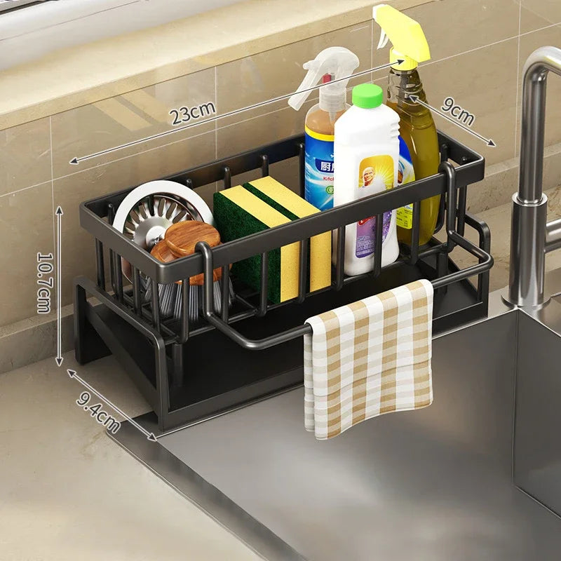 Kitchen Sponge Rack, Drain Water Place Dish Soap Organizer, Large Capacity Multi-Functional Countertop Storage