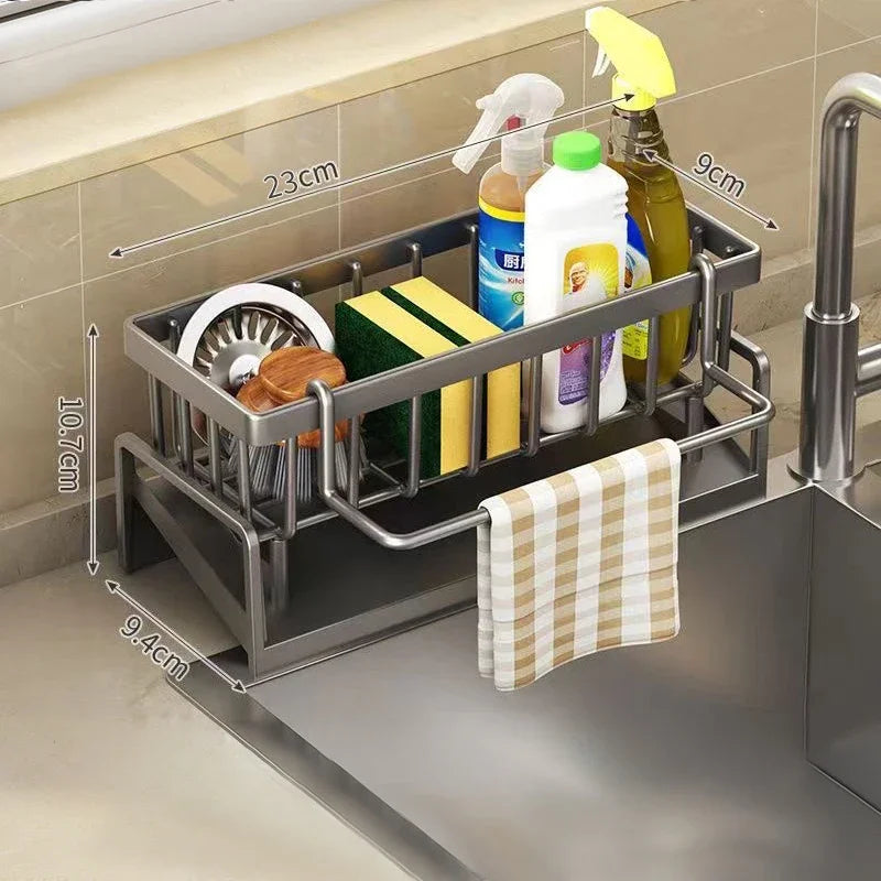 Kitchen Sponge Rack, Drain Water Place Dish Soap Organizer, Large Capacity Multi-Functional Countertop Storage