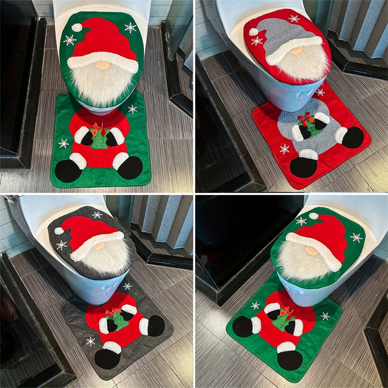 Santa Toilet Seat Cover Set 2PC Christmas Bathroom Decor Santa On The Toilet Seat Cover And Mat For 1