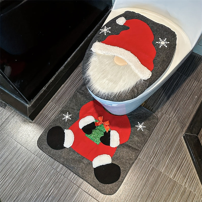 Santa Toilet Seat Cover Set 2PC Christmas Bathroom Decor Santa On The Toilet Seat Cover And Mat For 3