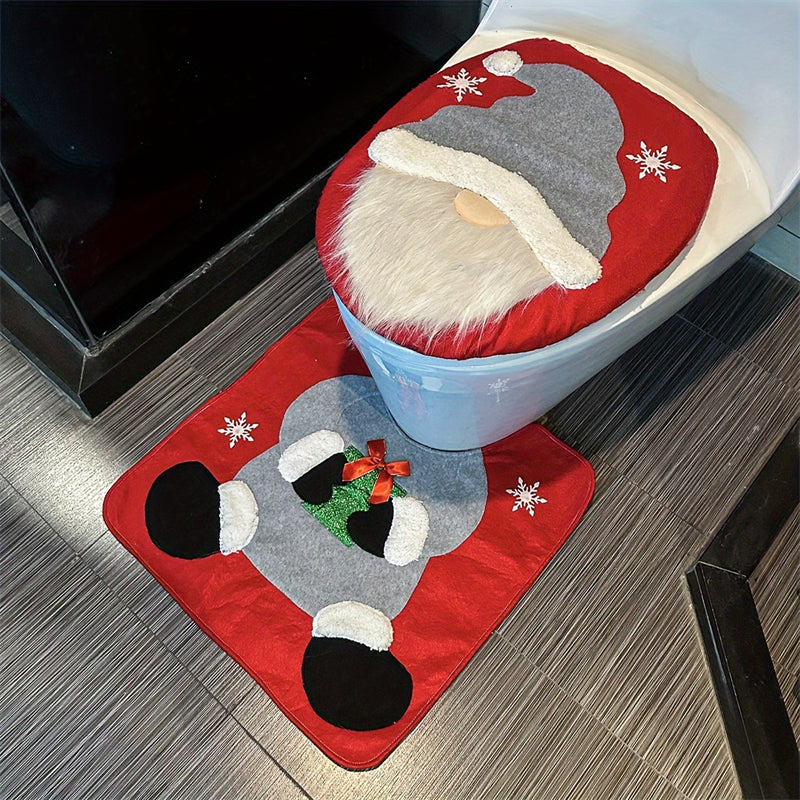 Santa Toilet Seat Cover Set 2PC Christmas Bathroom Decor Santa On The Toilet Seat Cover And Mat For 4