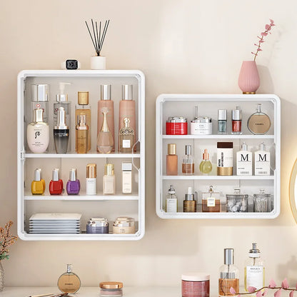 Multi-Layer Bathroom Organizer, No Drill Transparent Cosmetic Display Cabinet with Removable Shelves