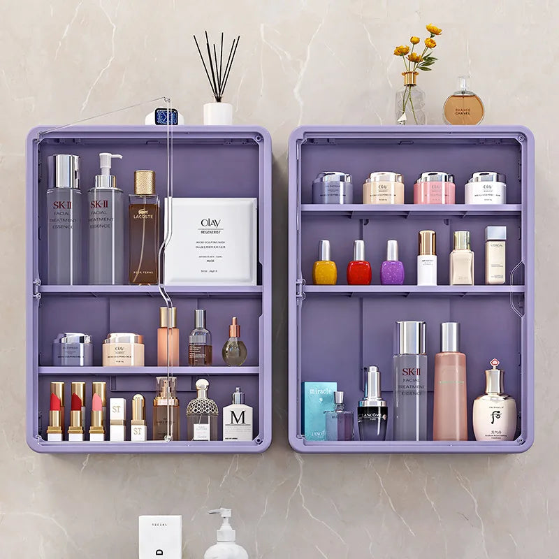 Multi-Layer Bathroom Organizer, No Drill Transparent Cosmetic Display Cabinet with Removable Shelves