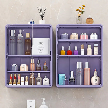 Multi-Layer Bathroom Organizer, No Drill Transparent Cosmetic Display Cabinet with Removable Shelves
