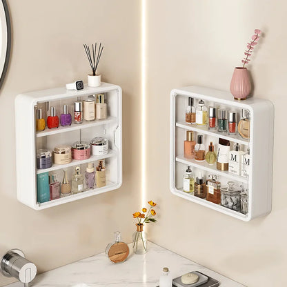 Multi-Layer Bathroom Organizer, No Drill Transparent Cosmetic Display Cabinet with Removable Shelves