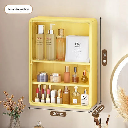 Multi-Layer Bathroom Organizer, No Drill Transparent Cosmetic Display Cabinet with Removable Shelves
