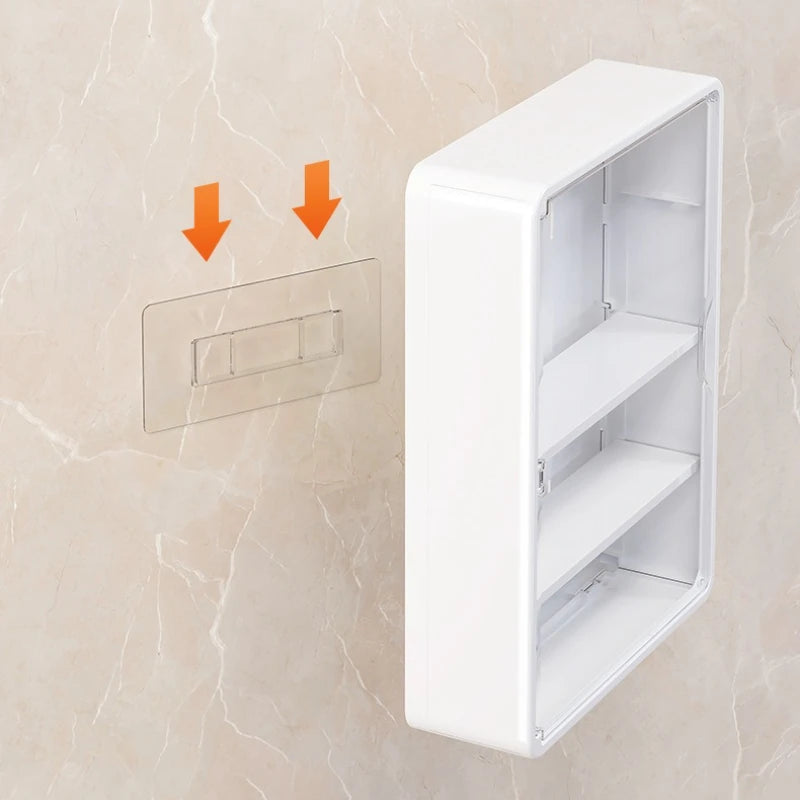 Multi-Layer Bathroom Organizer, No Drill Transparent Cosmetic Display Cabinet with Removable Shelves