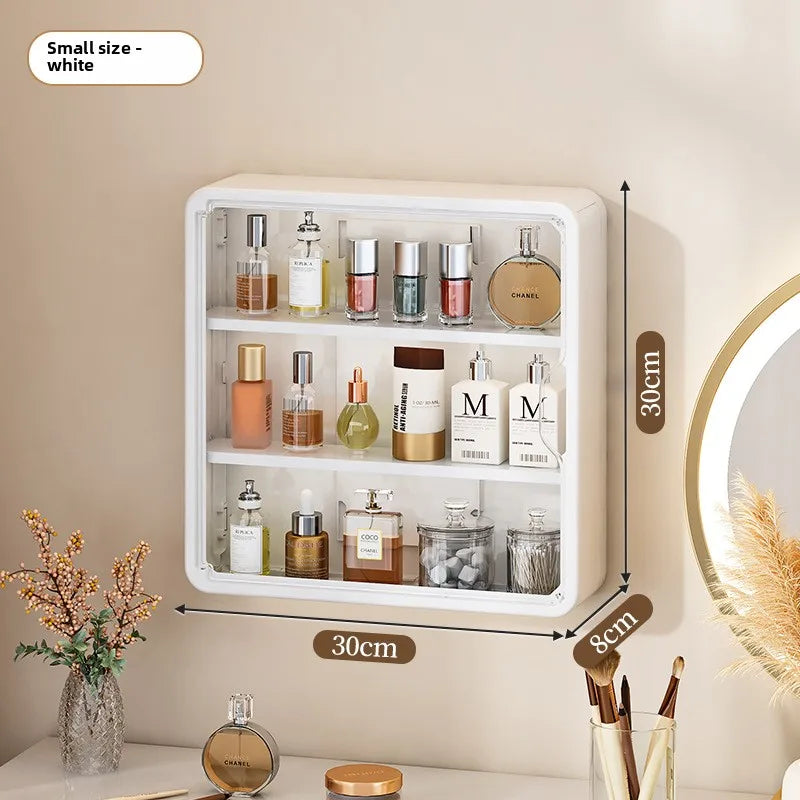 Multi-Layer Bathroom Organizer, No Drill Transparent Cosmetic Display Cabinet with Removable Shelves