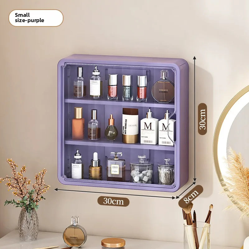 Multi-Layer Bathroom Organizer, No Drill Transparent Cosmetic Display Cabinet with Removable Shelves