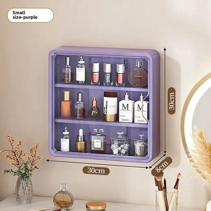 Multi-Layer Bathroom Organizer, No Drill Transparent Cosmetic Display Cabinet with Removable Shelves