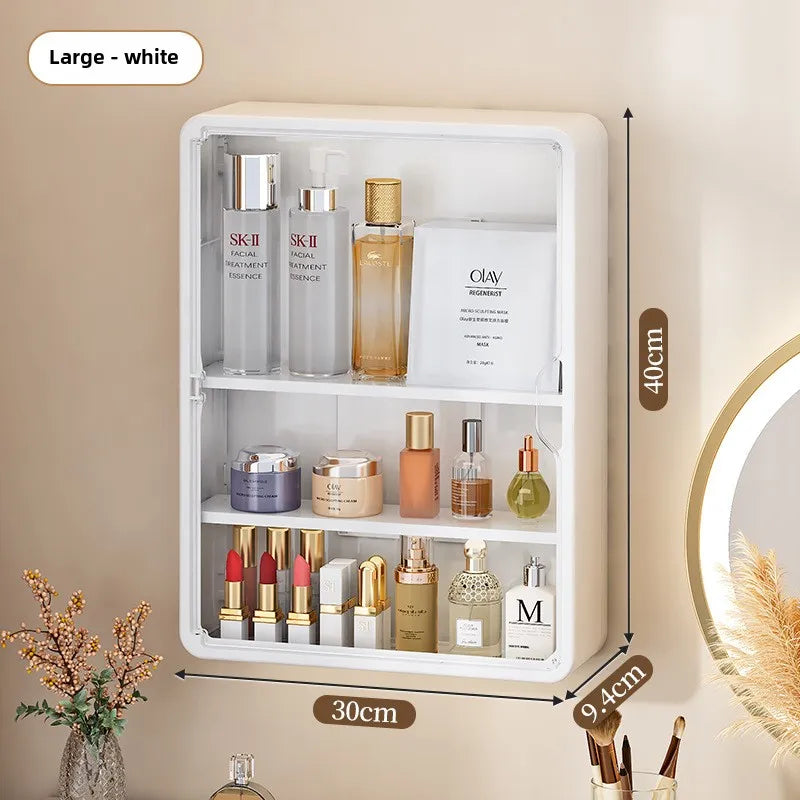 Multi-Layer Bathroom Organizer, No Drill Transparent Cosmetic Display Cabinet with Removable Shelves