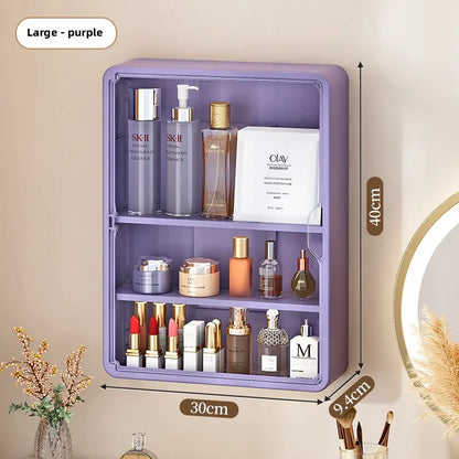 Multi-Layer Bathroom Organizer, No Drill Transparent Cosmetic Display Cabinet with Removable Shelves
