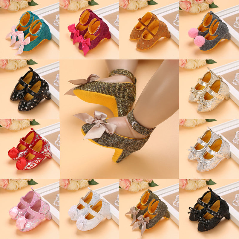 High Heels Shoes For Newborn Baby Girl Princess Bow First Birthday Party Photo Prop Shoes 1