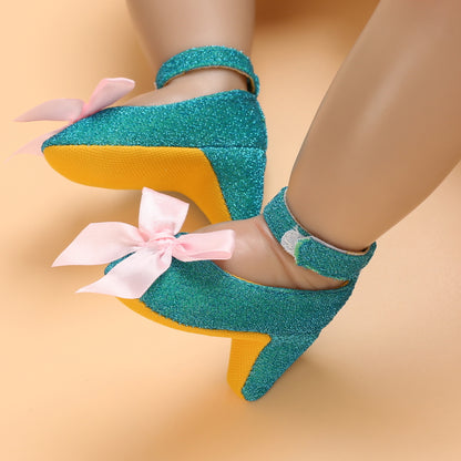 High Heels Shoes For Newborn Baby Girl Princess Bow First Birthday Party Photo Prop Shoes 8