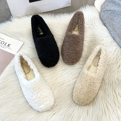 Womens Lambwool Winter Moccasins Warm Plush Fur Loafers Comfortable Cotton Flats 1