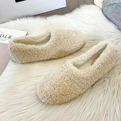Womens Lambwool Winter Moccasins Warm Plush Fur Loafers Comfortable Cotton Flats 8